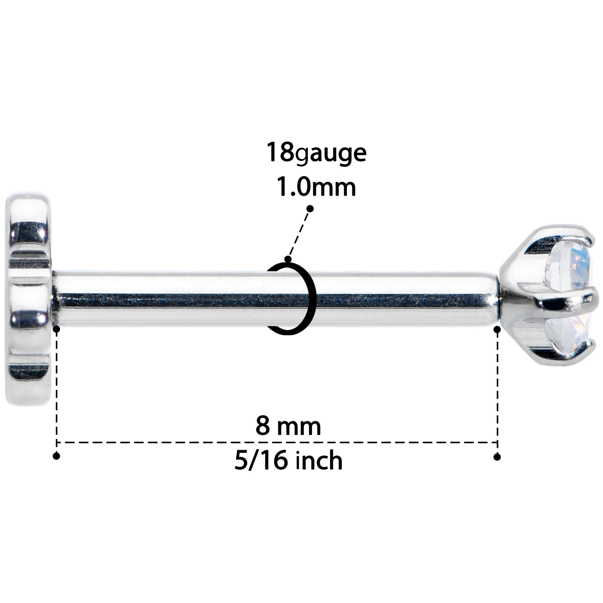 18G 5/16 Aurora CZ G23 Titanium Threadless Flower Labret Tragus