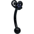 16G 5/16 Black Heart Purple Skull Bow Curved Eyebrow Ring