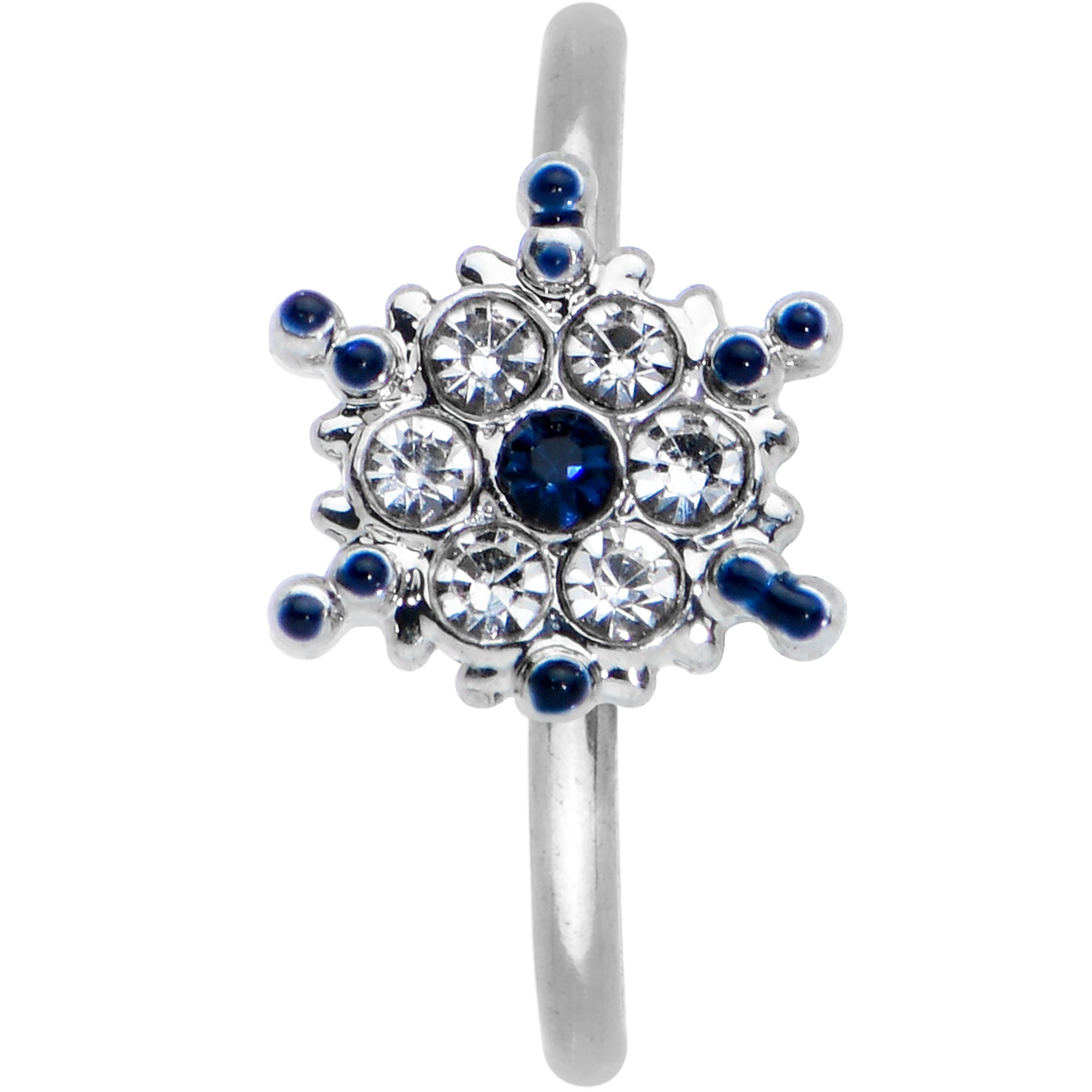 20G 5/16 Clear Blue Gem Festive Snowflake Nose Hoop