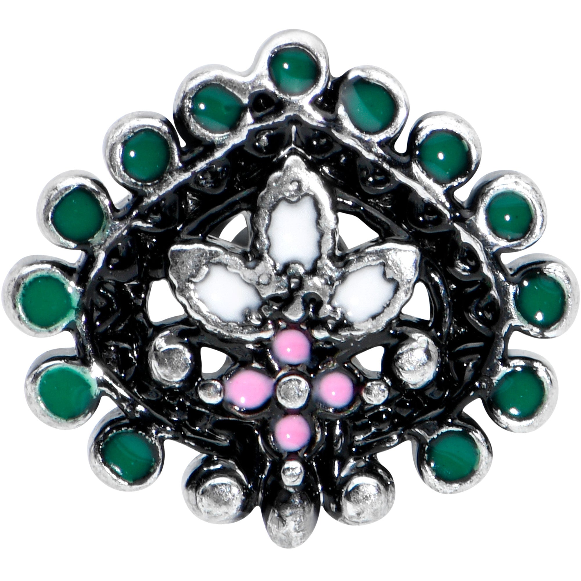 16G 5/16 Stylized Pink Green Abstract Leaf Labret Monroe Tragus
