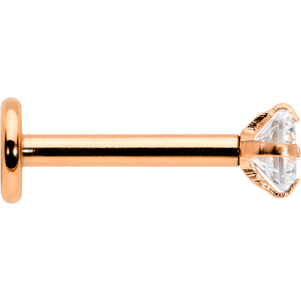 16G 5/16 Clear Gem Rosy Tone Round Internal Thread Labret Tragus