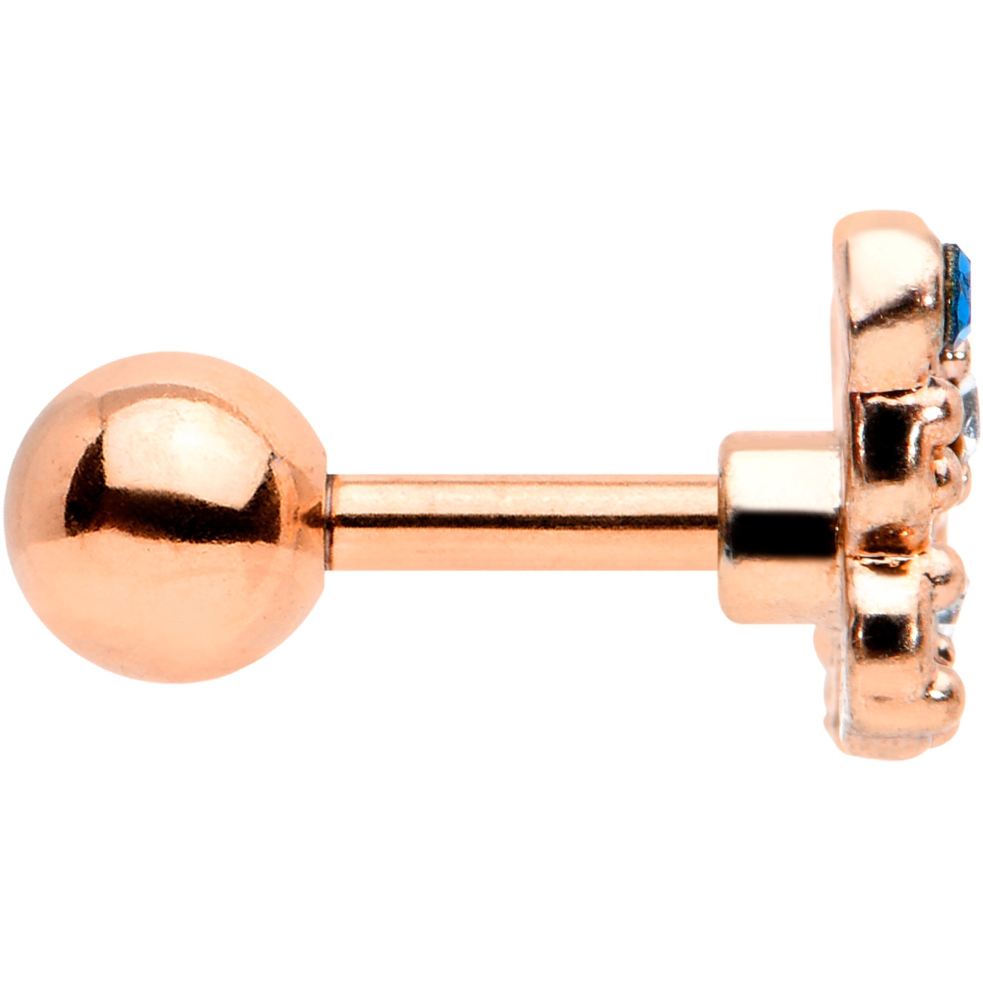 16G 1/4 Blue Gem Rose Gold Tone Butterfly Cartilage Tragus