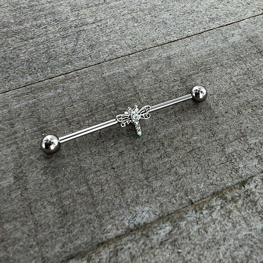 14G Aurora Gem Dragonfly Flying Industrial Barbell 38mm