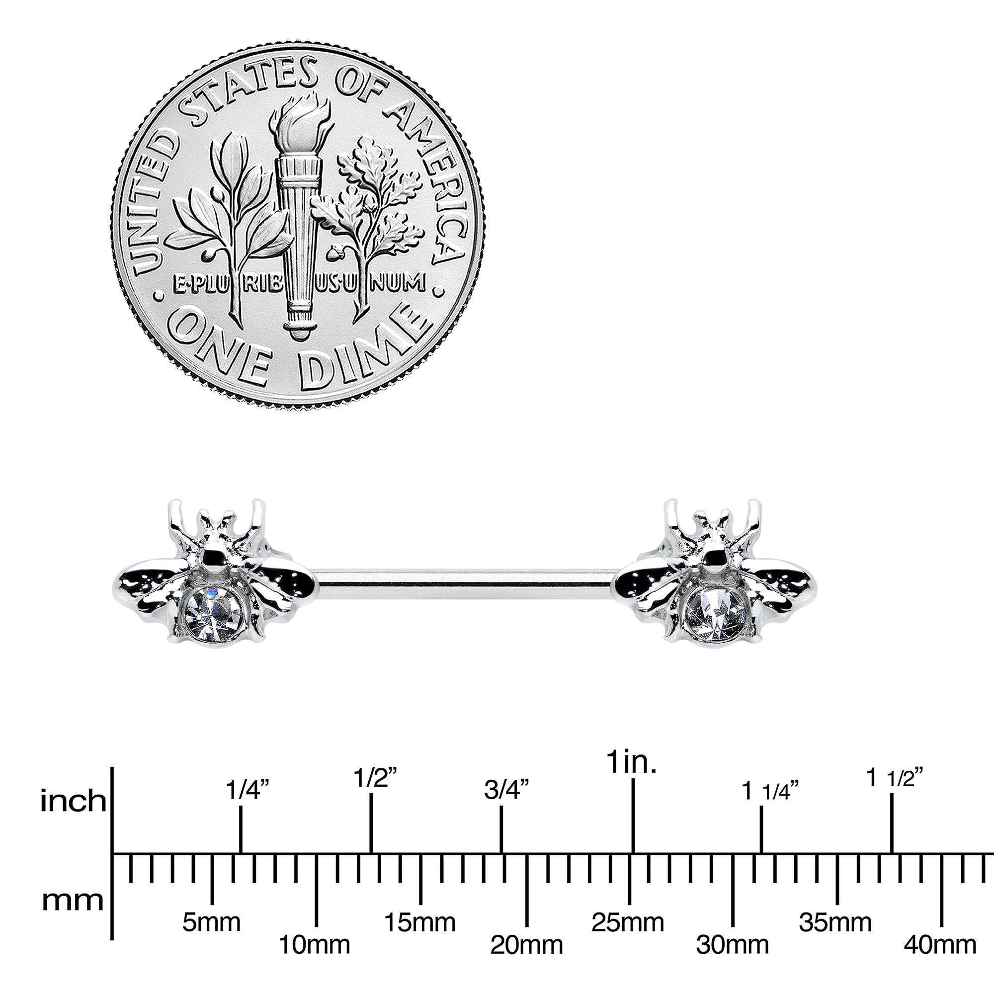 14G 9/16 Clear Gem Bee Beautiful Insect Barbell Nipple Ring Set