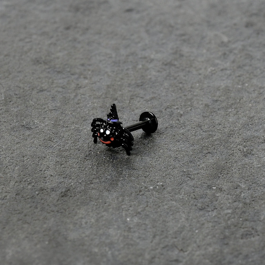 16G 5/16 Black Halloween Witch Smiling Spider Labret Monroe Tragus