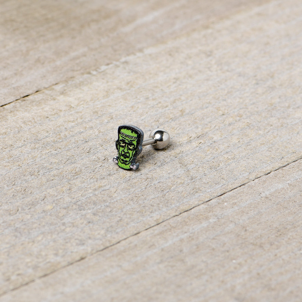 16G 1/4 Frankenstein Head Green Glow in the Dark Cartilage Earring