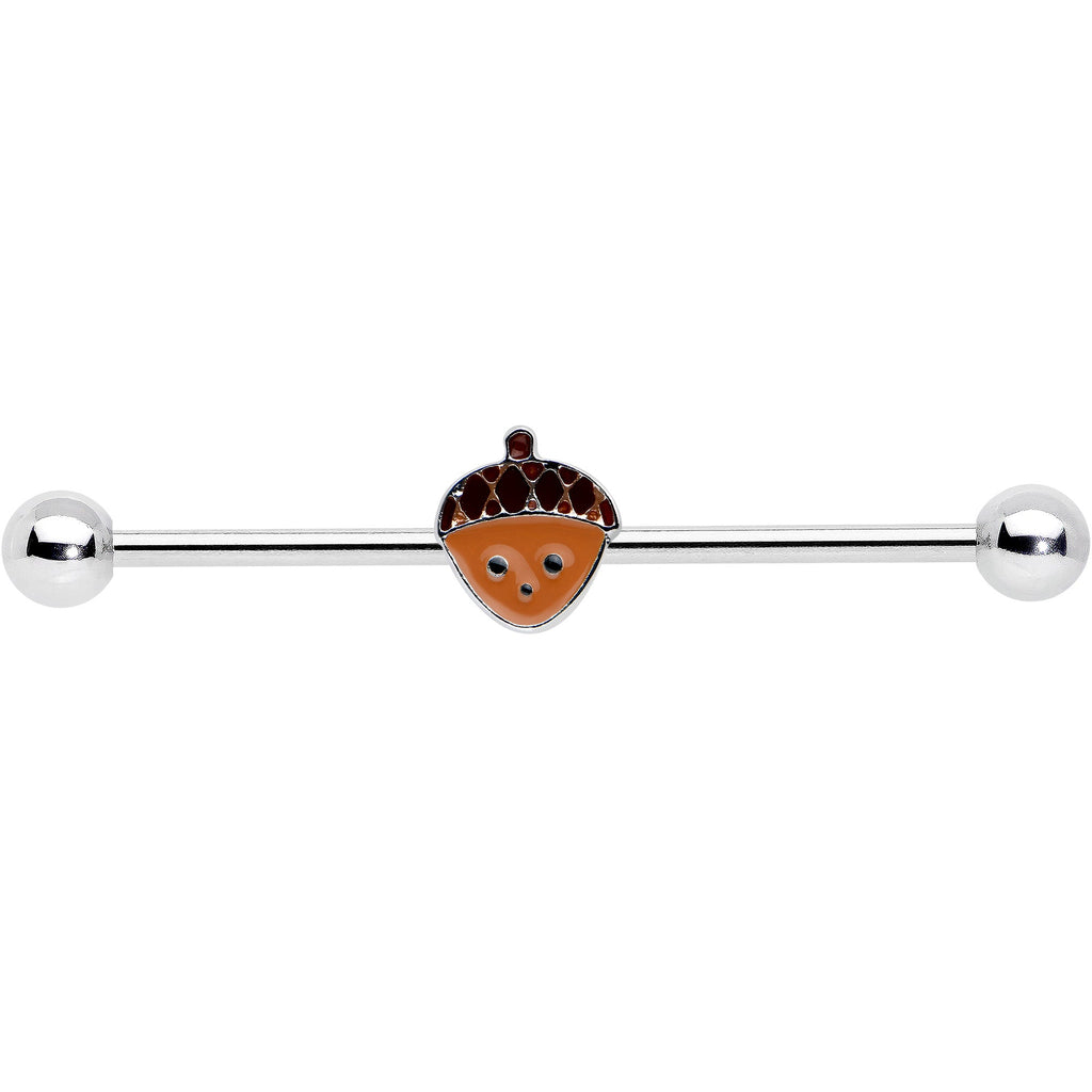 14G Autumn Acorn Face Brown Fall Industrial Barbell 38mm