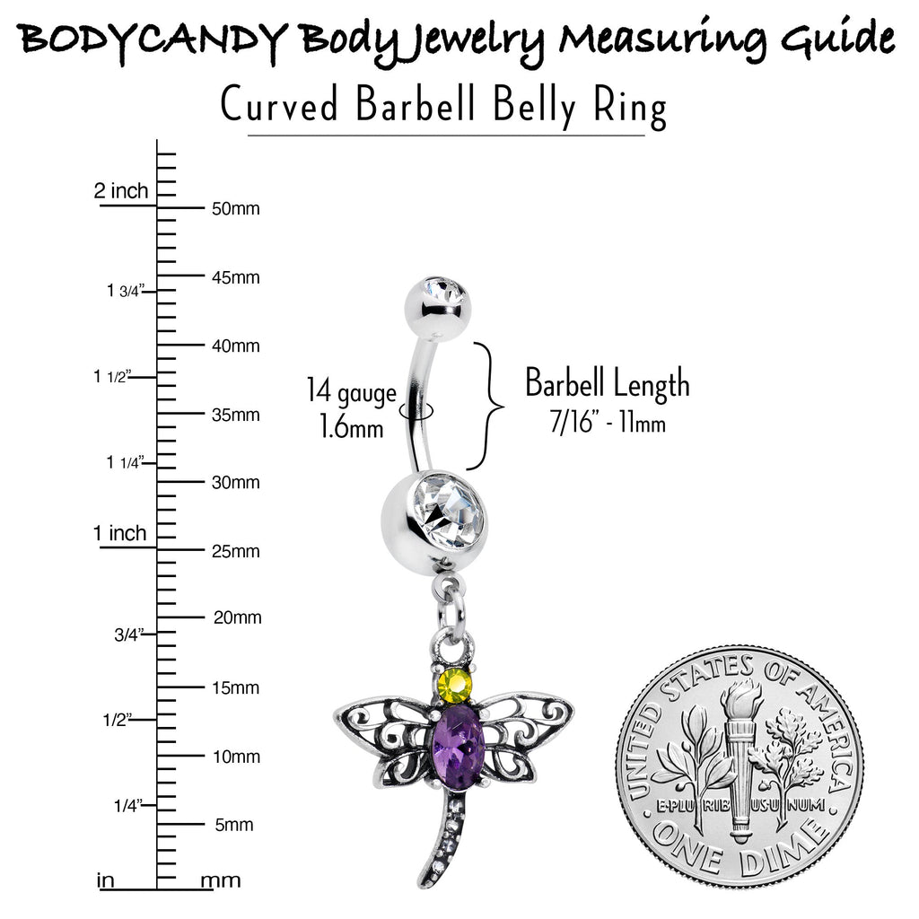 Clear Yellow Purple Gem Dragonfly Dangle Belly Ring