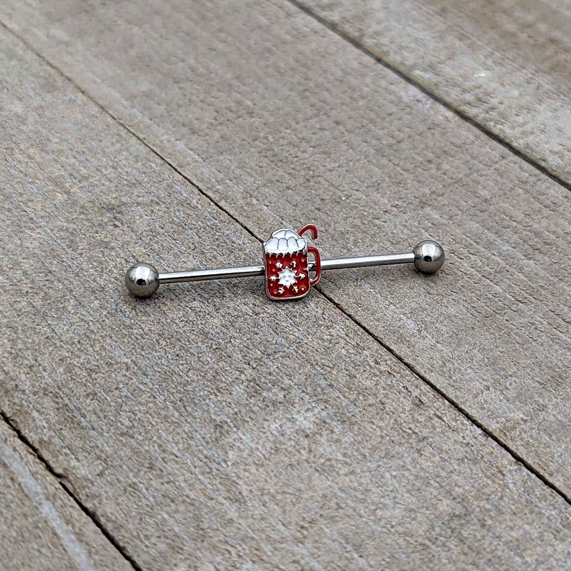 14G Sweet Hot Cocoa Marshmallow Holiday Industrial Barbell 38mm