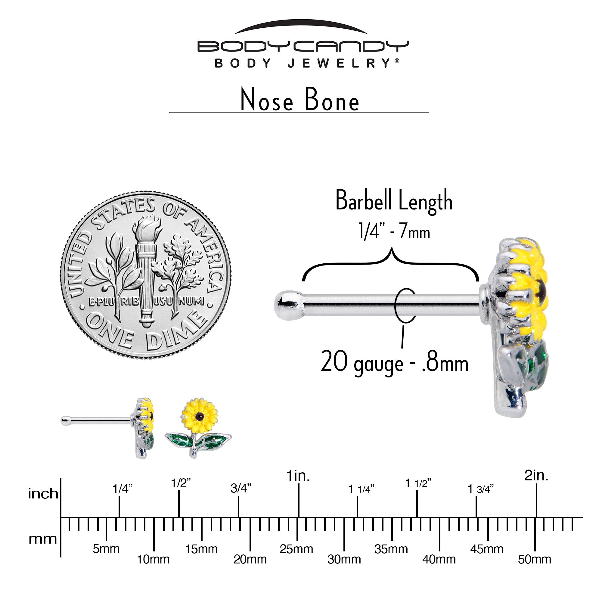 20G 1/4 Cheery Inlay Sunflower Nose Bone