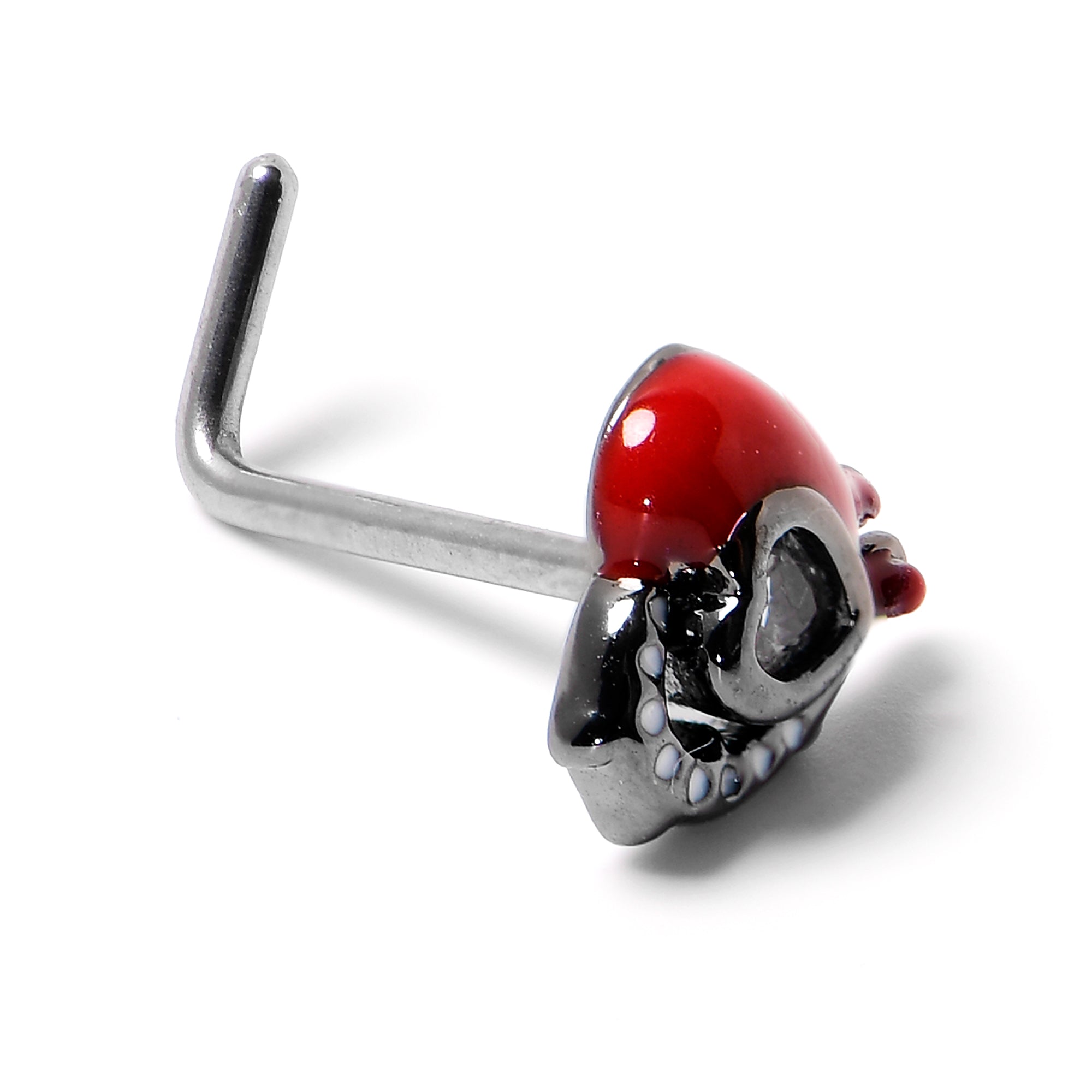20G 7mm Clear Gem Bleeding Heart L Shape Nose Ring