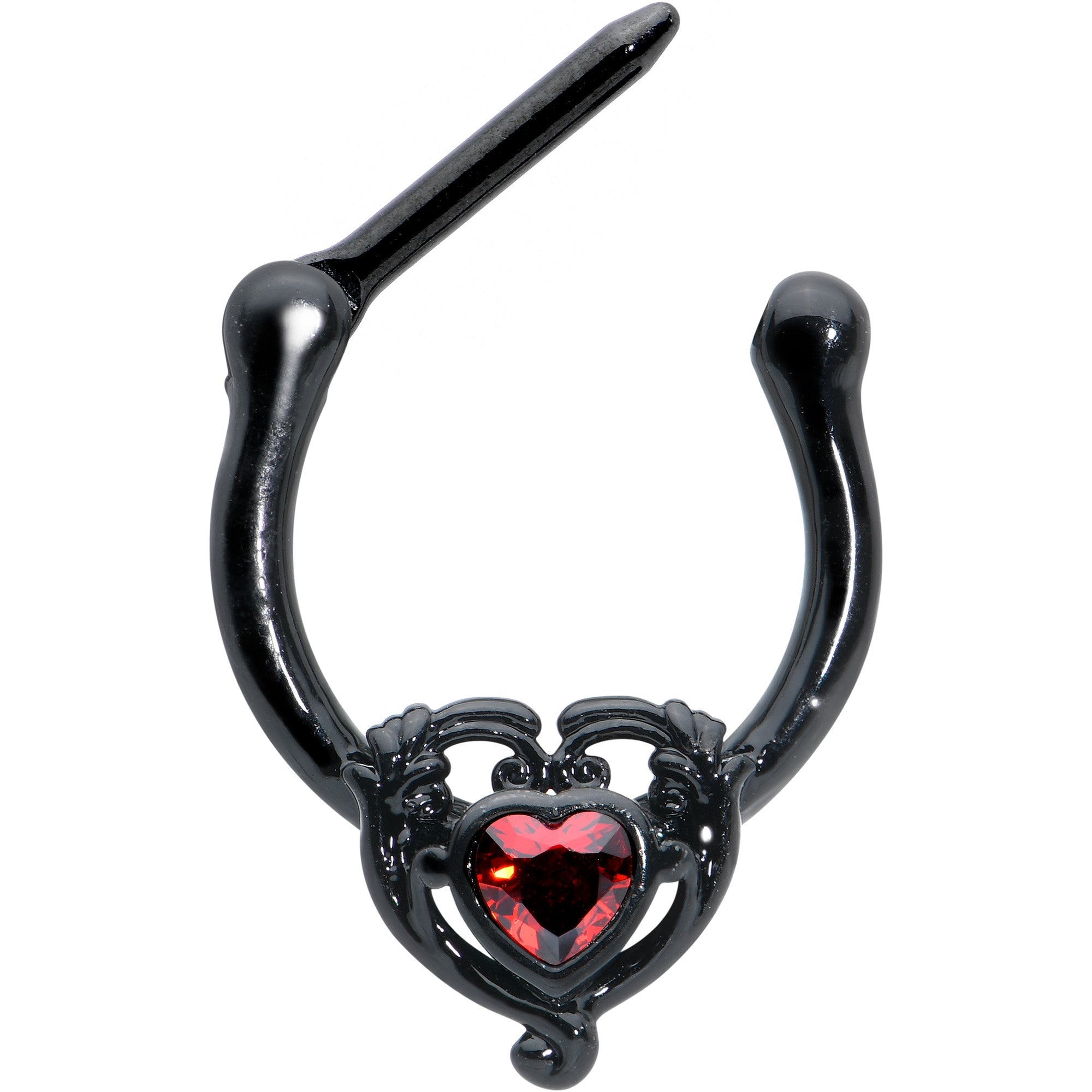 16G 5/16 Red CZ Gem Black Passion Heart Cartilage Clicker
