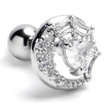 16G 1/4 Clear Gem Heart Moon Web Cartilage Tragus Earring