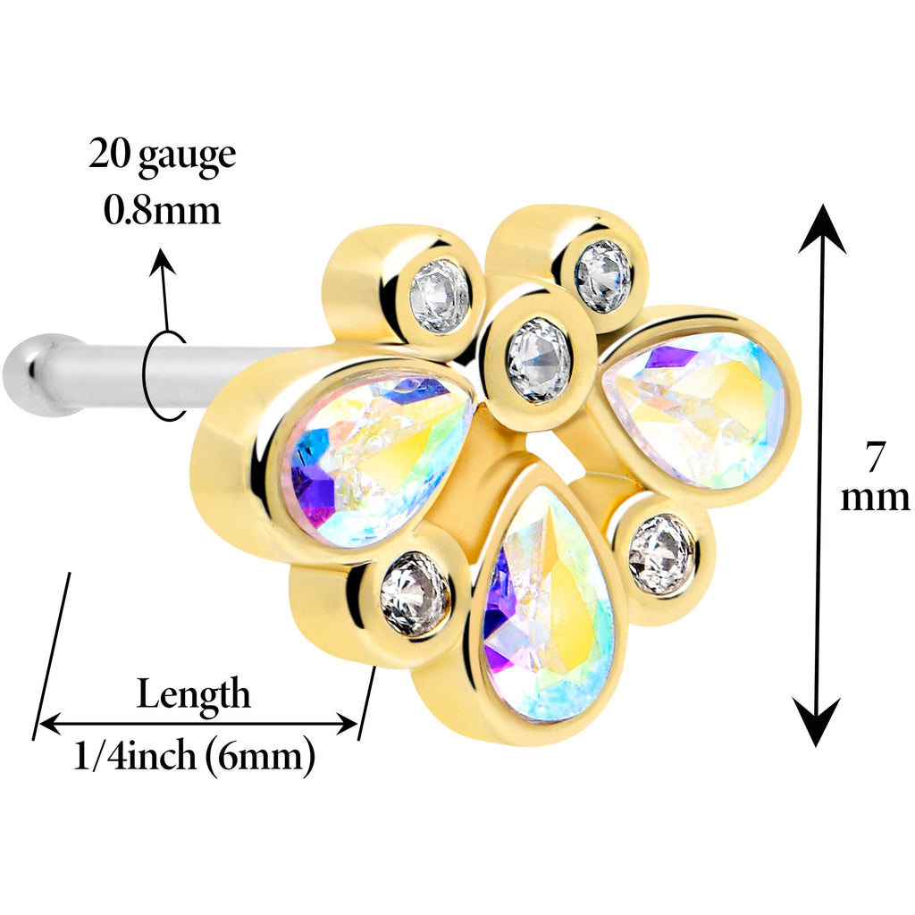 20G 1/4 Aurora Gem Golden Crown Deluxe Nose Bone