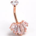Clear CZ Gem Rosy Hue Rectangles Internal Thread Double Mount Belly Ring