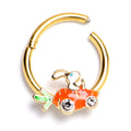 16G 3/8 Clear Gem Gold Tone Rabbit Carrot Car Hinged Segment Ring