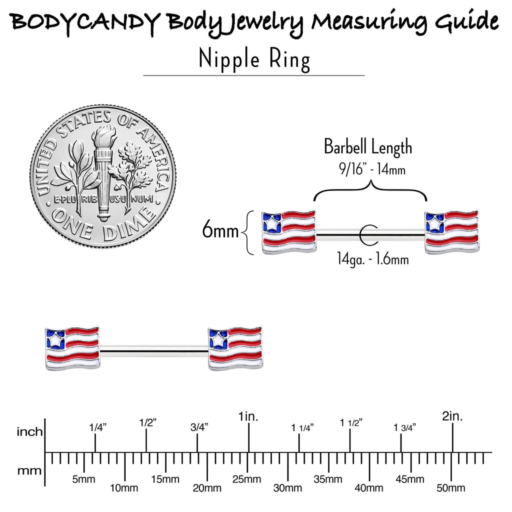 14G 9/16 Patriotic Flag Barbell Nipple Ring Set