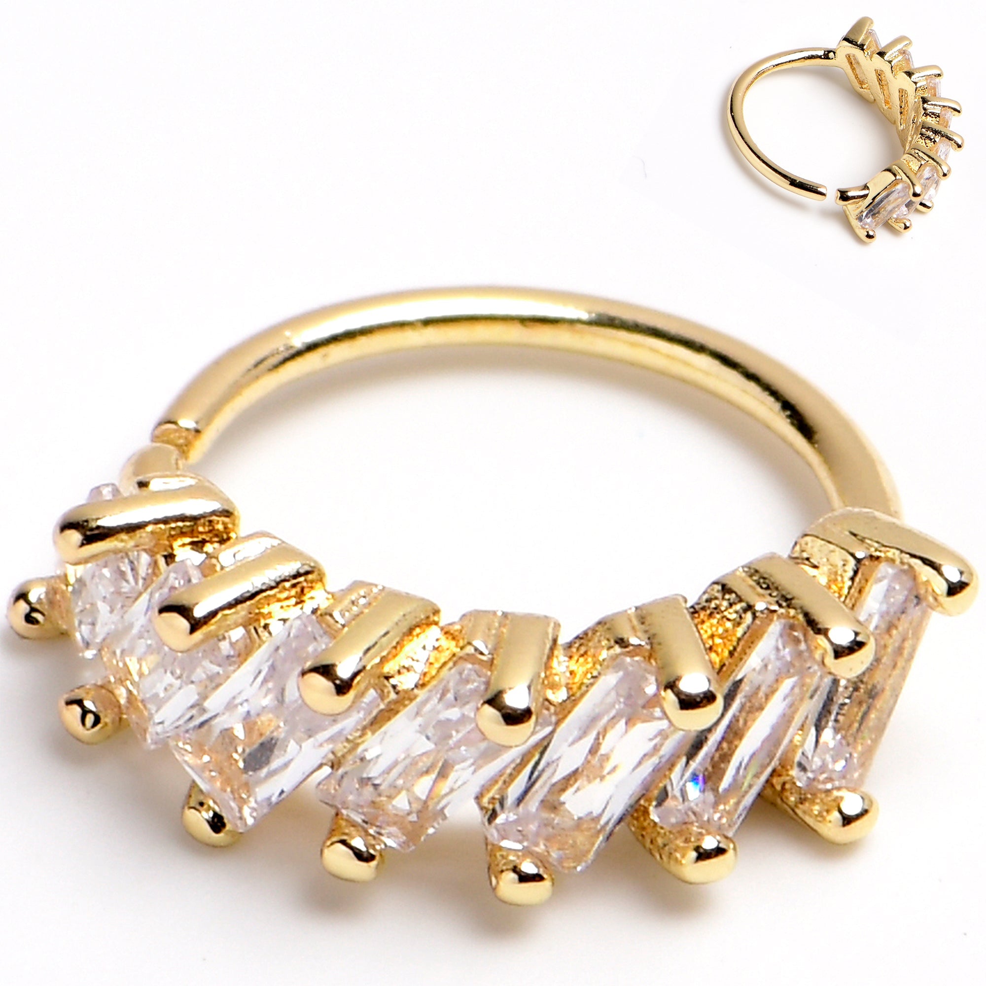 20G 5/16 Gold Toned Princess Cubic Zirconia Bendable Hoop