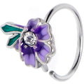 20G 5/16 Clear Gem Faerie Flower Purple Nose Hoop