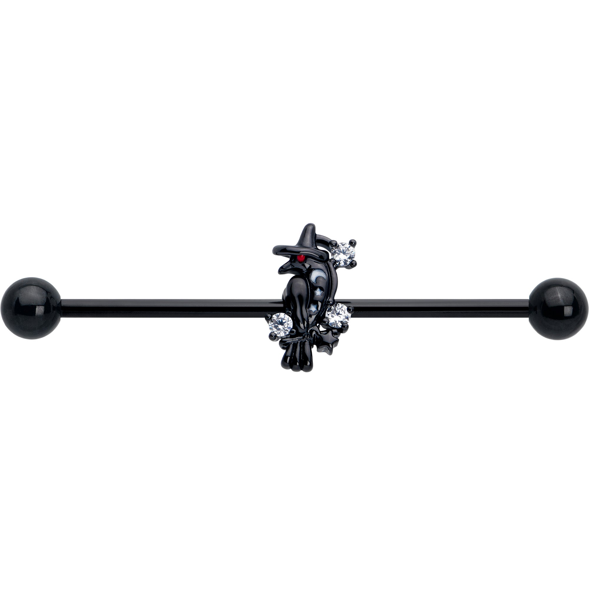 14G Clear CZ Gem Black Raven Witch Industrial Barbell 38mm