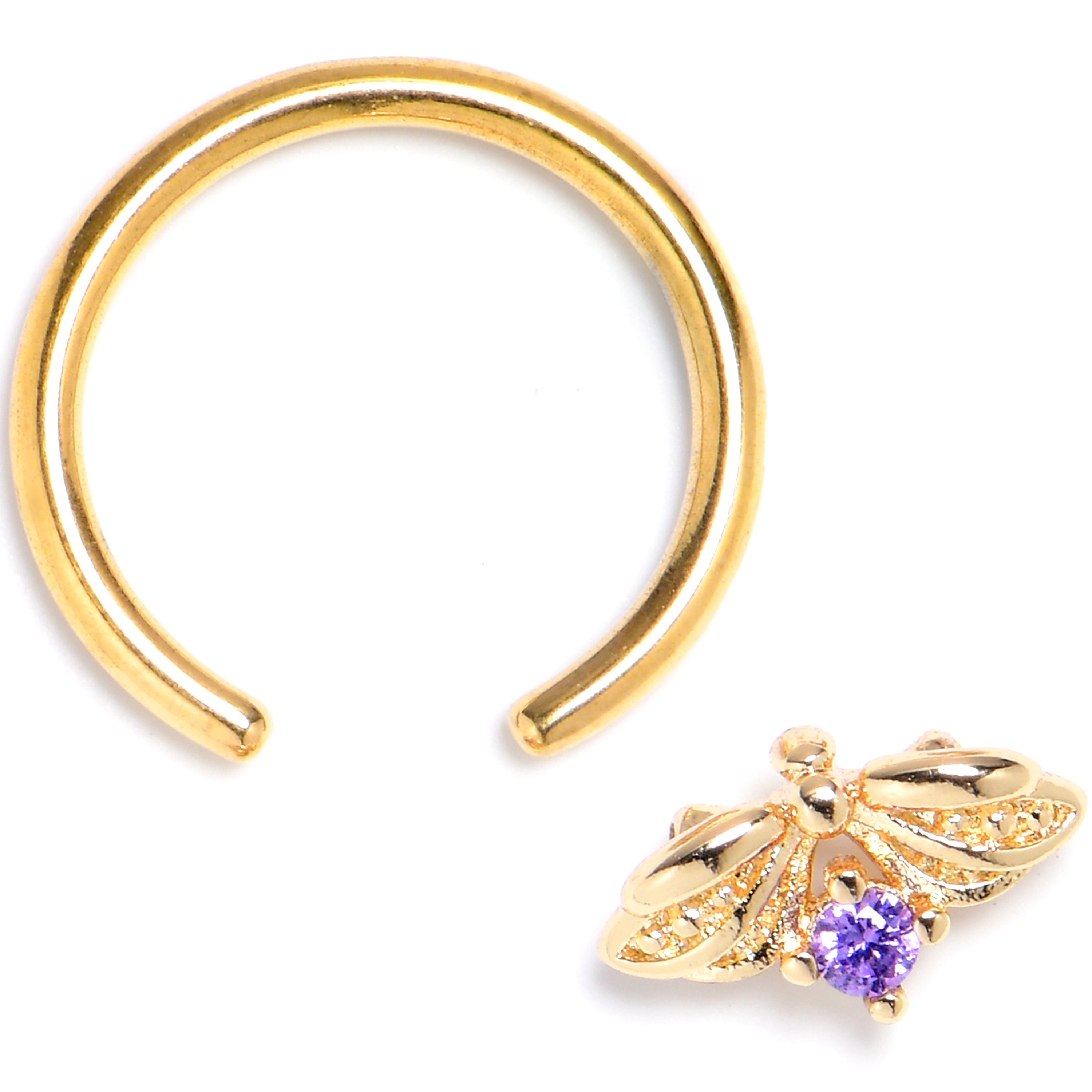 16G 3/8 Purple Gem Gold Tone Beauty Bug Insect BCR Captive Ring