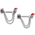 14G 9/16 Clear Gem Santa Skull Gift Chain Dangle Nipple Ring Set