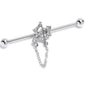 14G Clear Gem Spiderweb Chain Dangle Industrial Barbell 38mm
