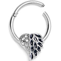 16G 3/8 Black Heavenly Heart Angel Wings Hinged Segment Ring
