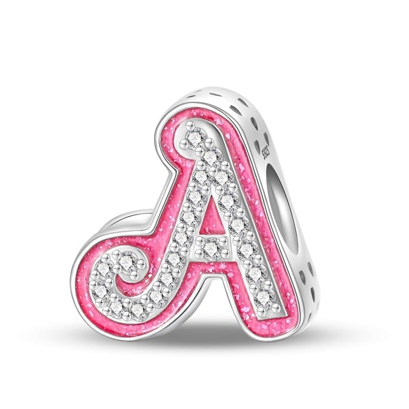 QIKAOLA 925 Sterling Silver Letter Charms A-Z Alphabet Beads for Bracelet and Necklace 26 Initial Letter Charms Beads Pendant fit for European Bracelets Necklace