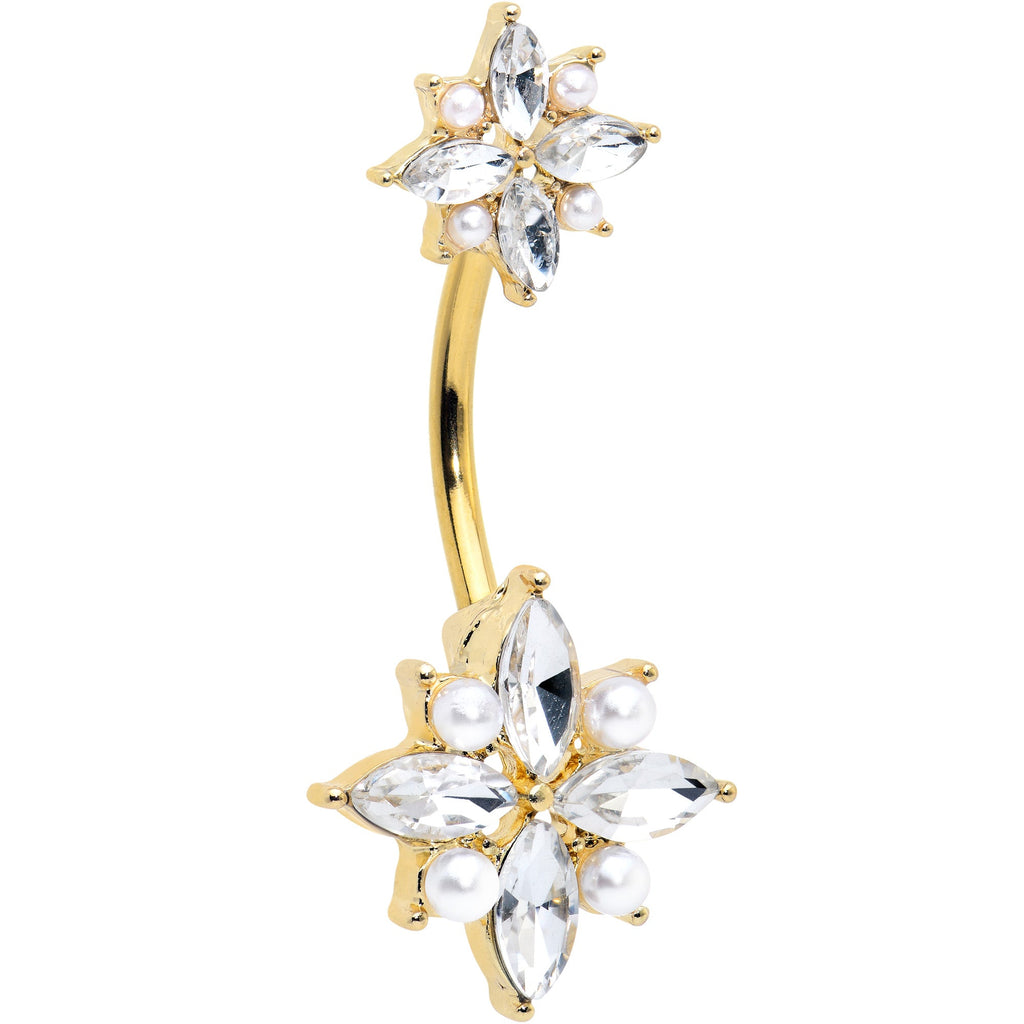 Clear Gem Gold Tone Star Power Double Mount Belly Ring