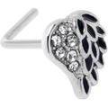 20G 7mm Clear Gem Heavenly Heart Angel Wing Black L Shape Nose Ring