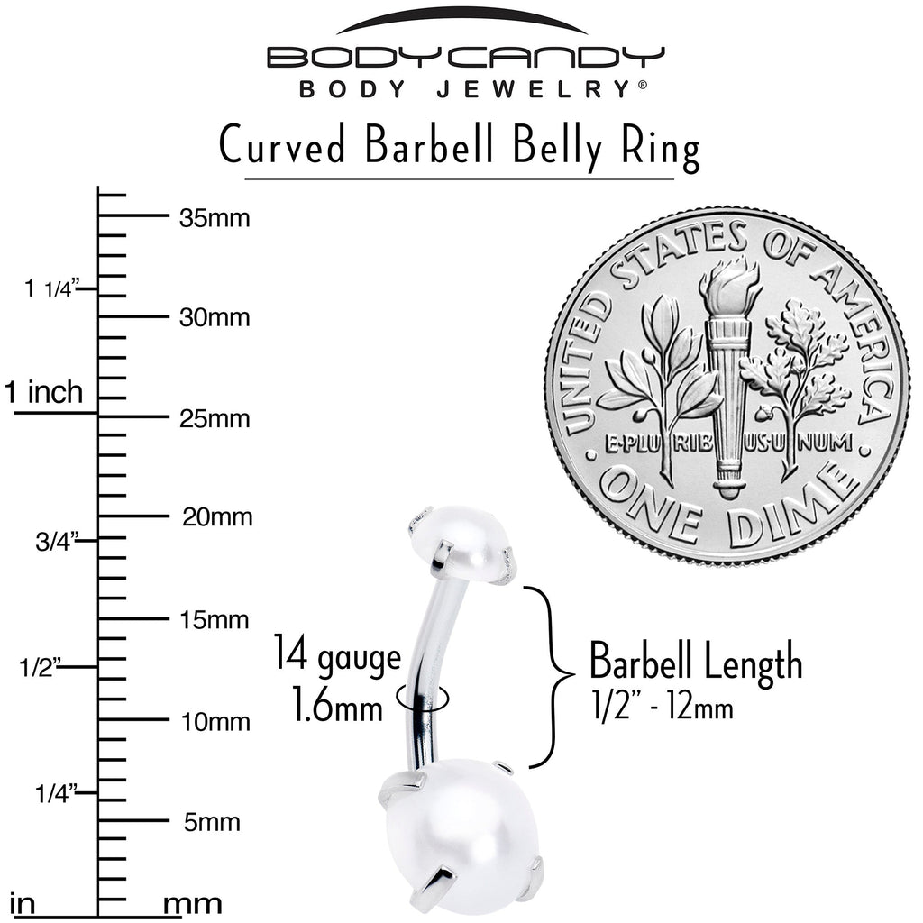 Opaque White Faux Pearl June Birthstone Double Mount Belly Ring