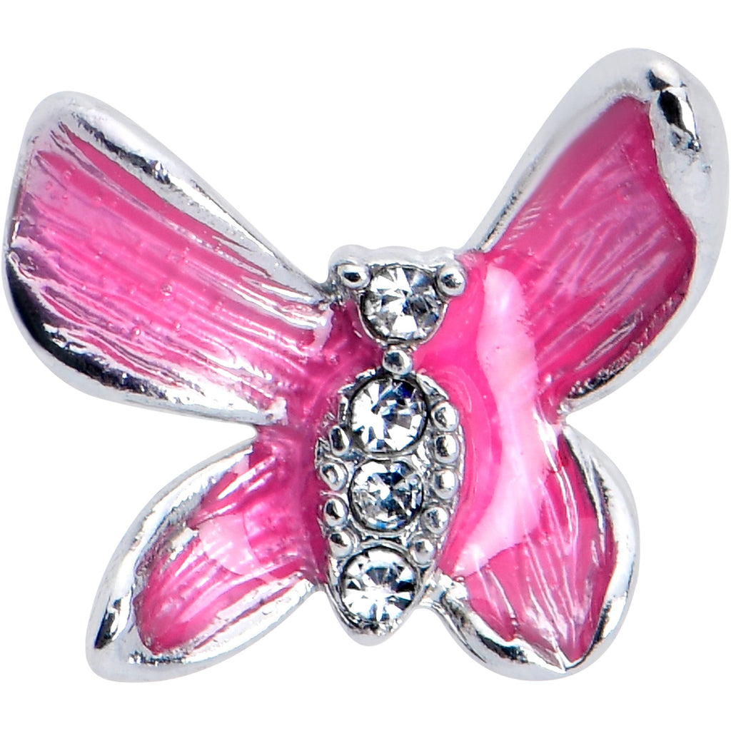 16G 1/4 Clear Gem Chunky Butterfly Pink Cartilage Tragus Earring