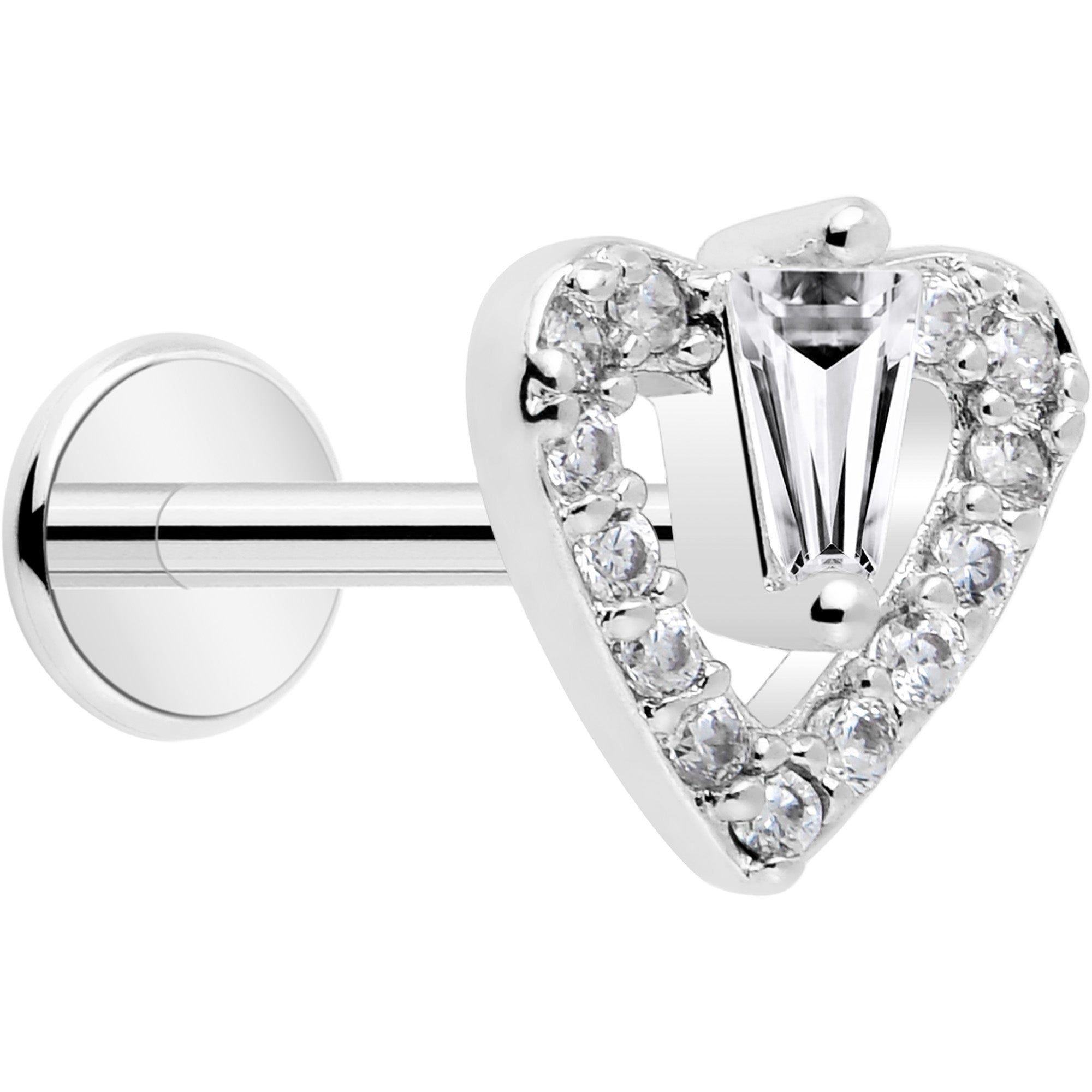 18G 5/16 CZ Gem Heart Threadless Push In Labret Monroe Tragus