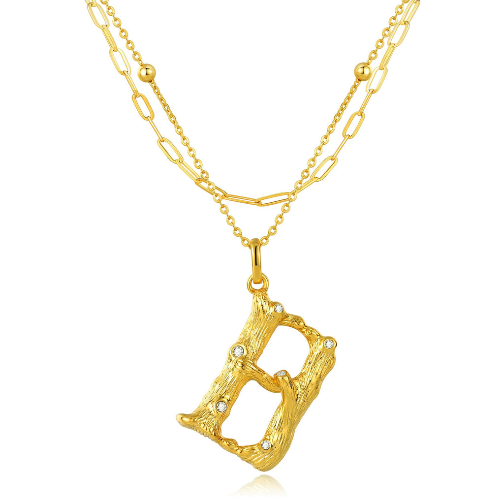 AllenCOCO Layered Gold Necklaces for Women Trendy Chunky 14K Gold Plated Letter Pendant Necklace Personalized Paperclip Chain Choker Necklace with Initial B Charm Gold Layered Necklace for Women Gift