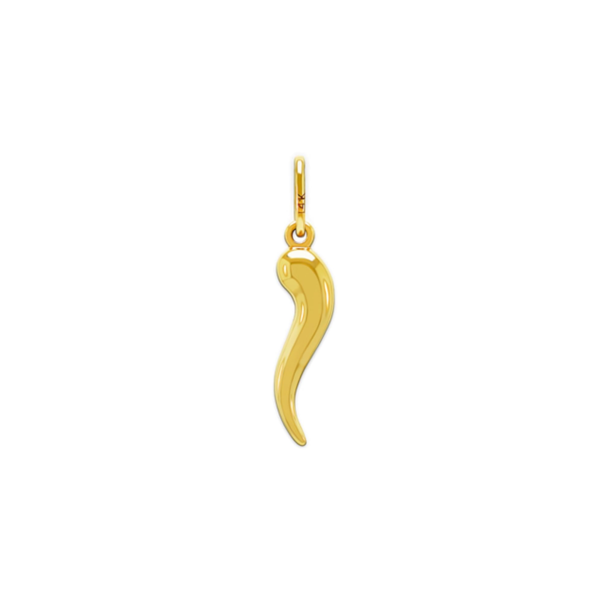 Gold Italian Horn Charm - 14/10 Karat Solid Gold - Dangle Charm - Cornicello Charm Pendant