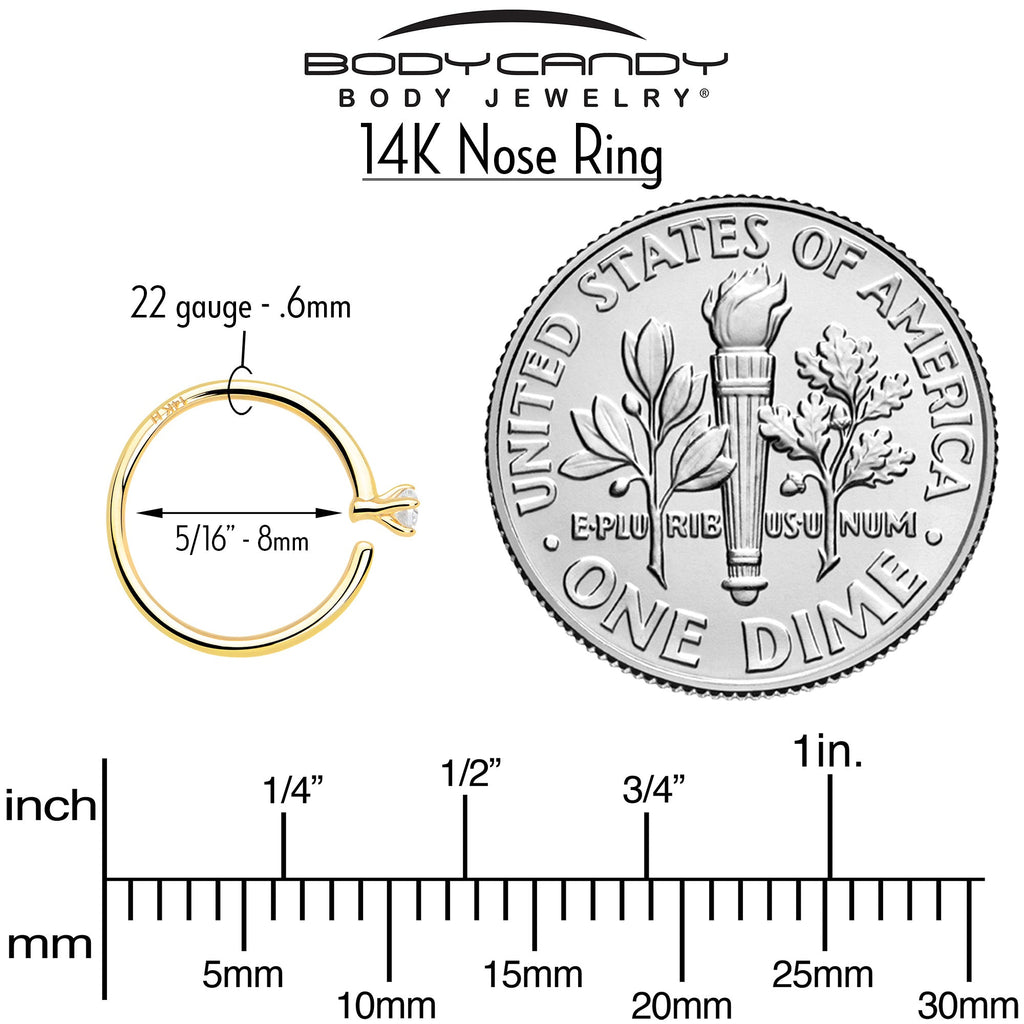 14k Solid Yellow Gold Bendable Nose Hoop 22G 5/16 with CZ