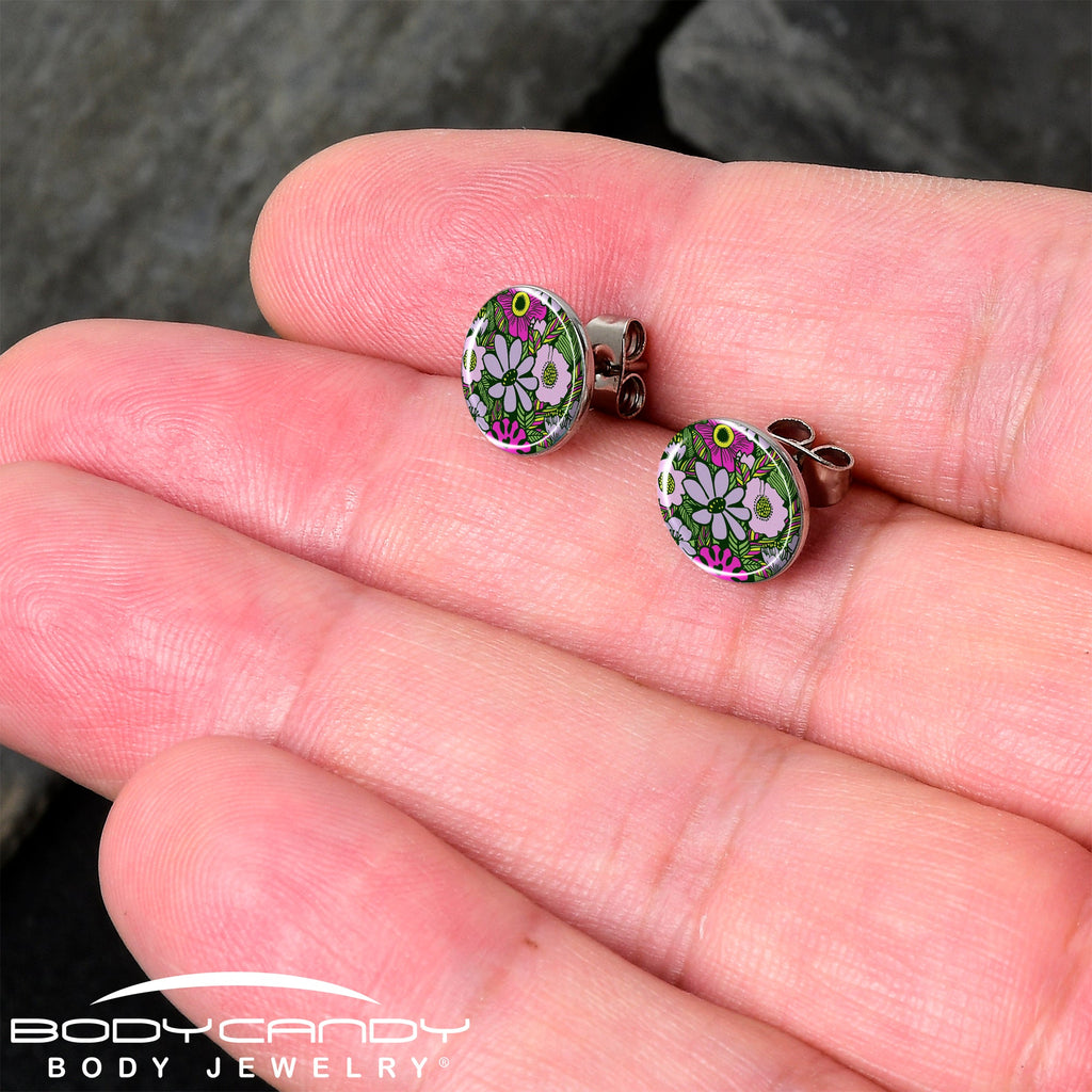 Blossom Creation Paradise of Pink Flowers Stud Earrings by Onyx O