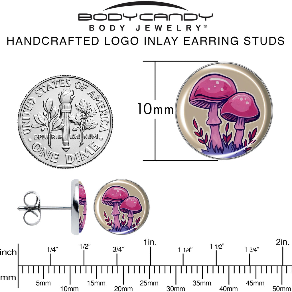 Artist Drawn Pink Mushrooms Stud Earrings by Onyx O