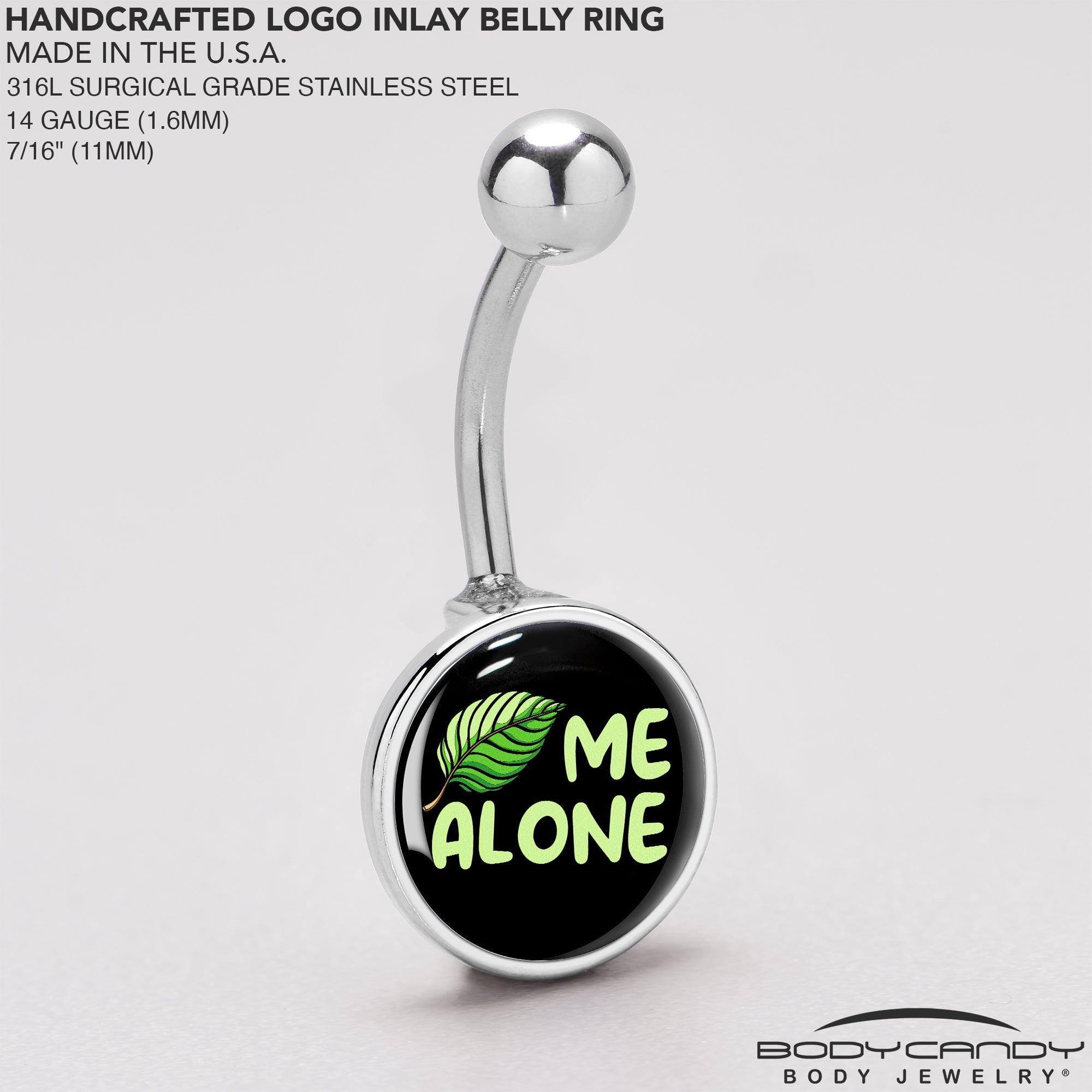 Black Green Leaf Me Alone Belly Ring by Onyx O