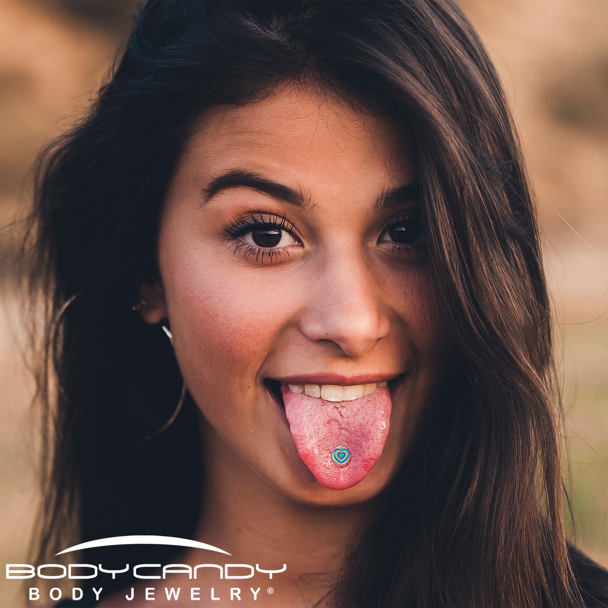 Rainbow Retro Heart Barbell Tongue Ring by Onyx O