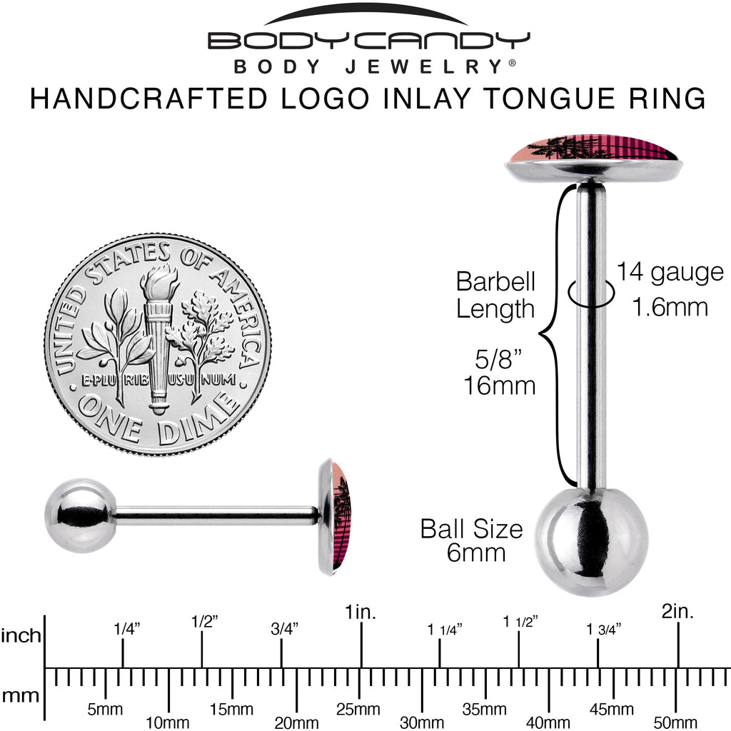 Palm Tree Retro Sunset Barbell Tongue Ring by Onyx O