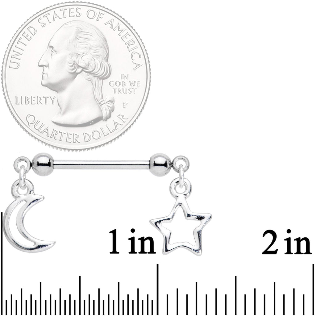 14G 5/8 Handcrafted Moon Star Dangle Barbell Nipple Ring Set