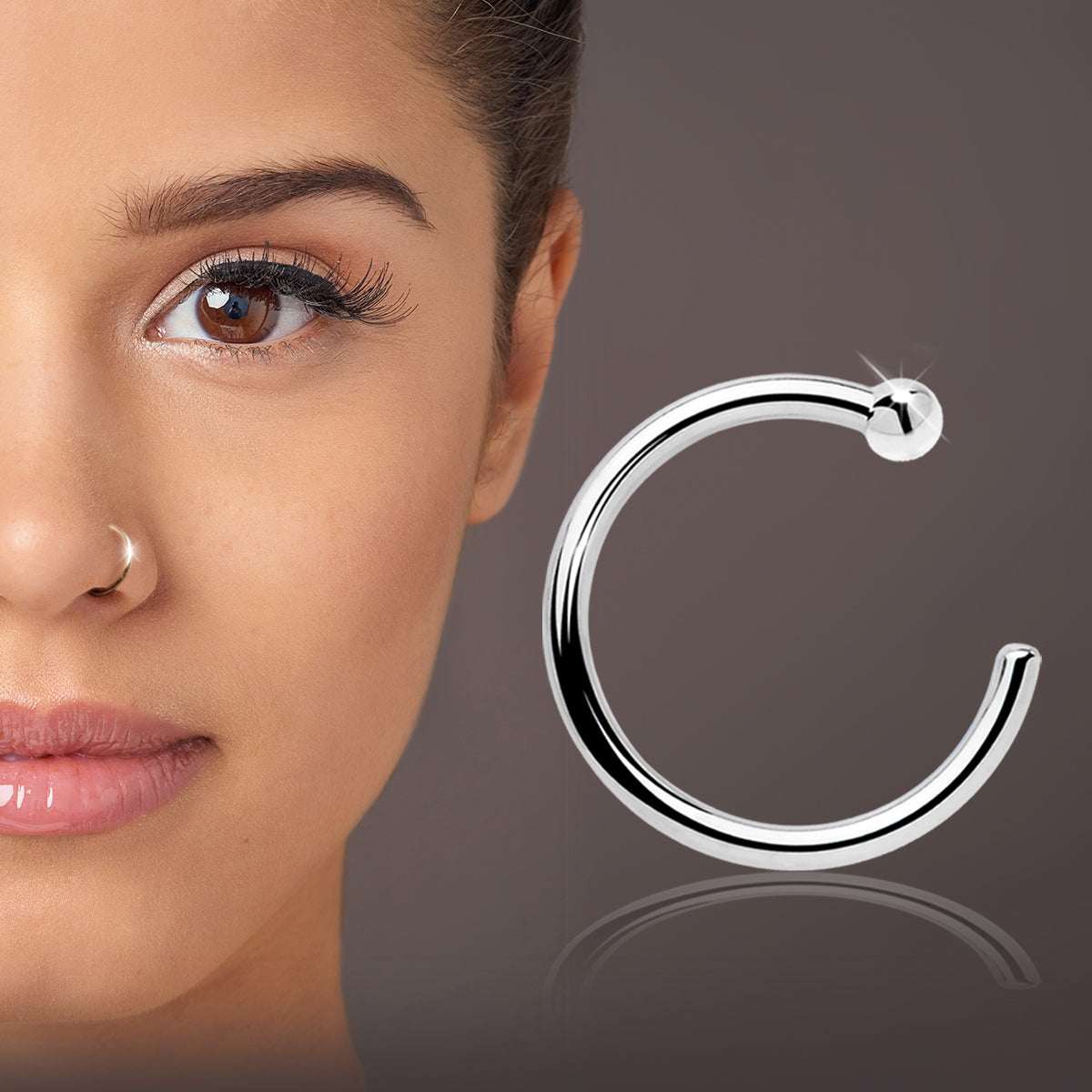 18G 3/8 Solid 14K White Gold Nose Hoop