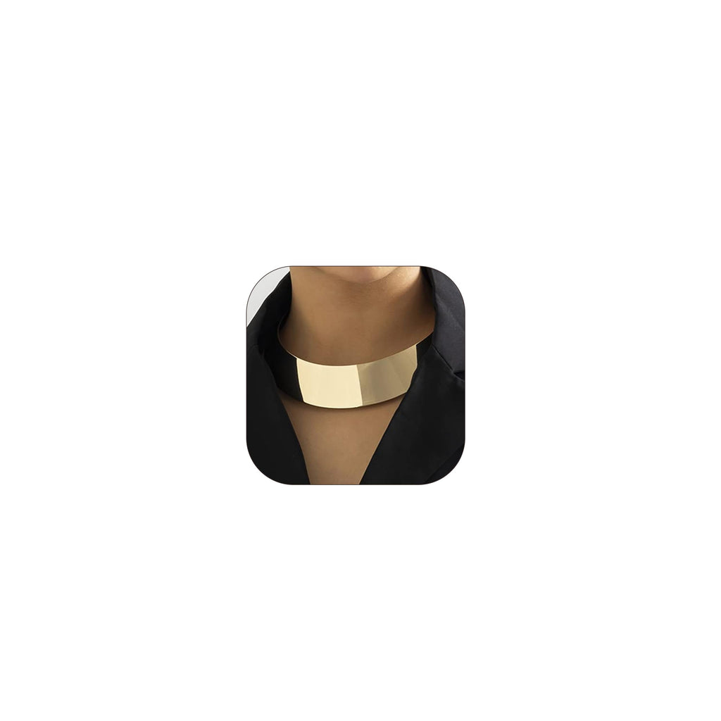 Chunky Gold Necklace Gold Statement Necklace for Women Dainty Gold Choker Necklace Gold Chunky Necklace Gold Chain Charm Necklace Exaggerated Ethnic Big Statement Necklace Gold African Tribe Wide Metal Choker Jewelry