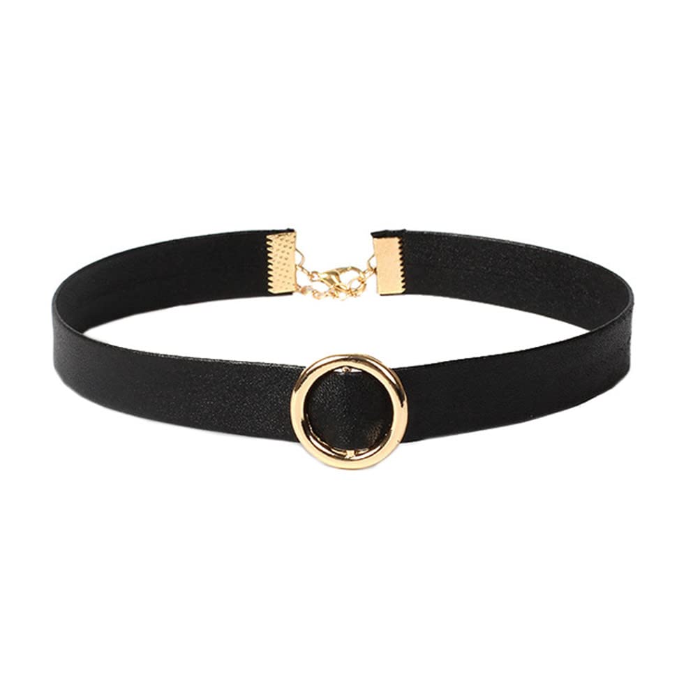 PAURO Womens Black Velvet Ribbon Choker Necklace for with Circle 01 Charm Classic Gold
