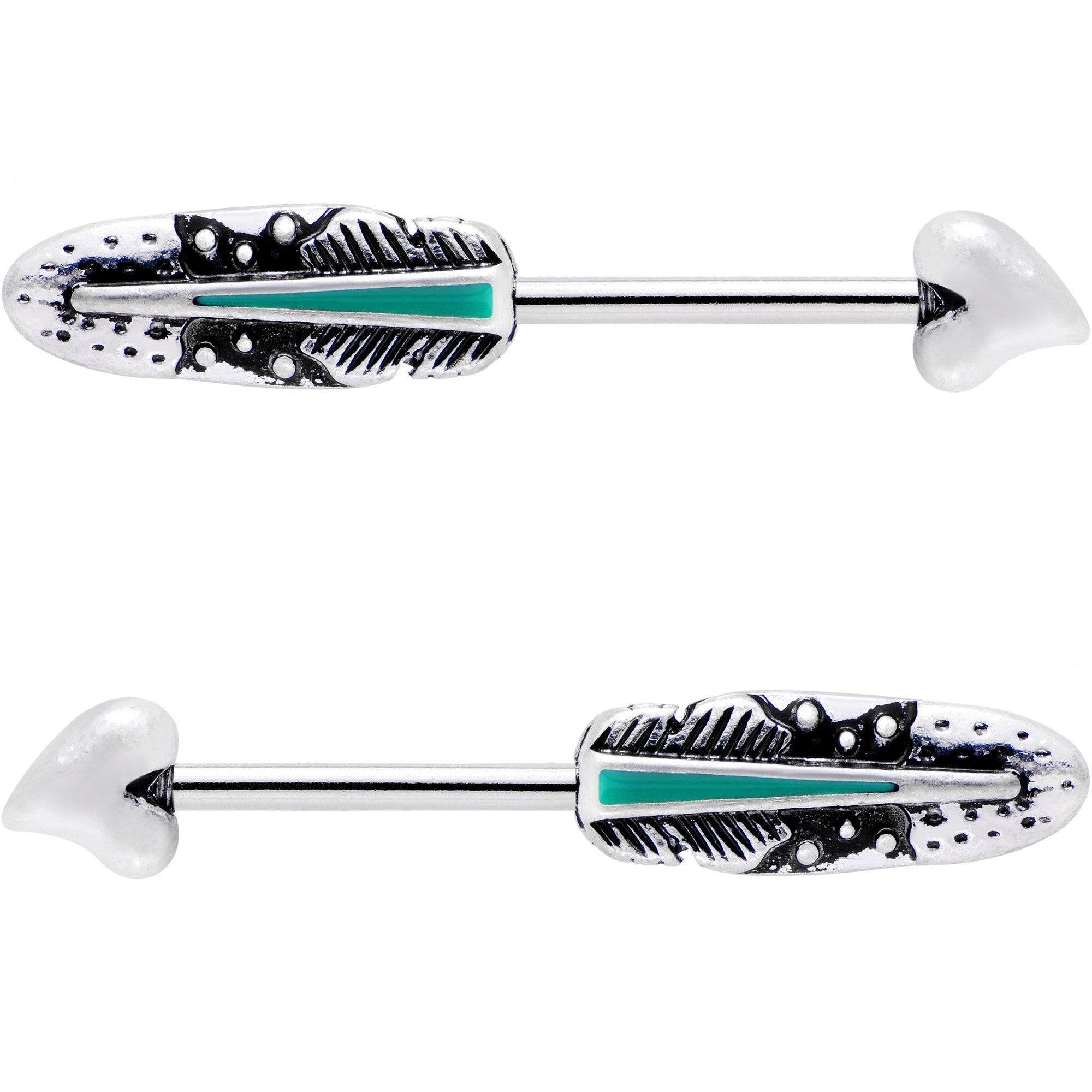 9/16 Faux Turquoise Southwest Heart Arrow Barbell Nipple Ring Set