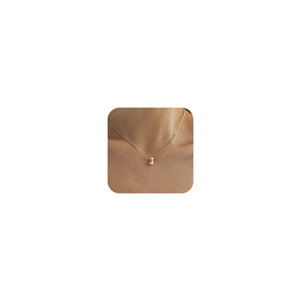 Gold Necklace for Women Dainty Gold Initial Necklace 14K Gold Plated Bubble Letter Necklace Small Gold Charm Necklce Simple Name Pendant Necklace Cute Initial Necklaces for Women Trendy Gold Jewelry