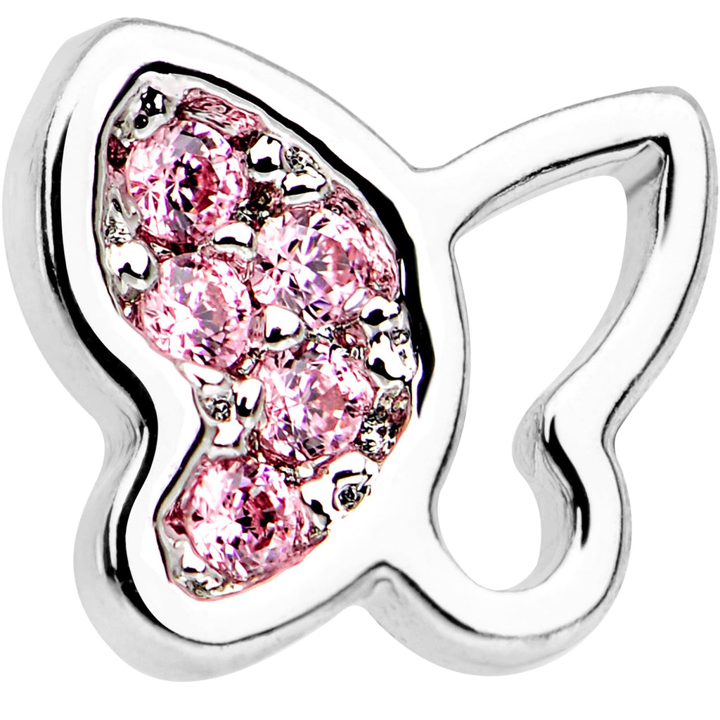 20G 1/4 Pink CZ Gem Butterfly L Shaped Nose Ring