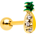 16G Gem Gold PVD Half Paved Pineapple Cartilage Tragus Earring